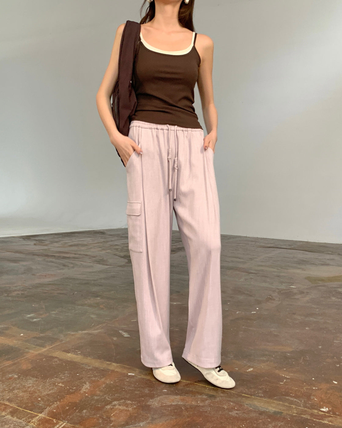 漫画Tapered Wide-Leg Pants with Cargo Pocket Detail