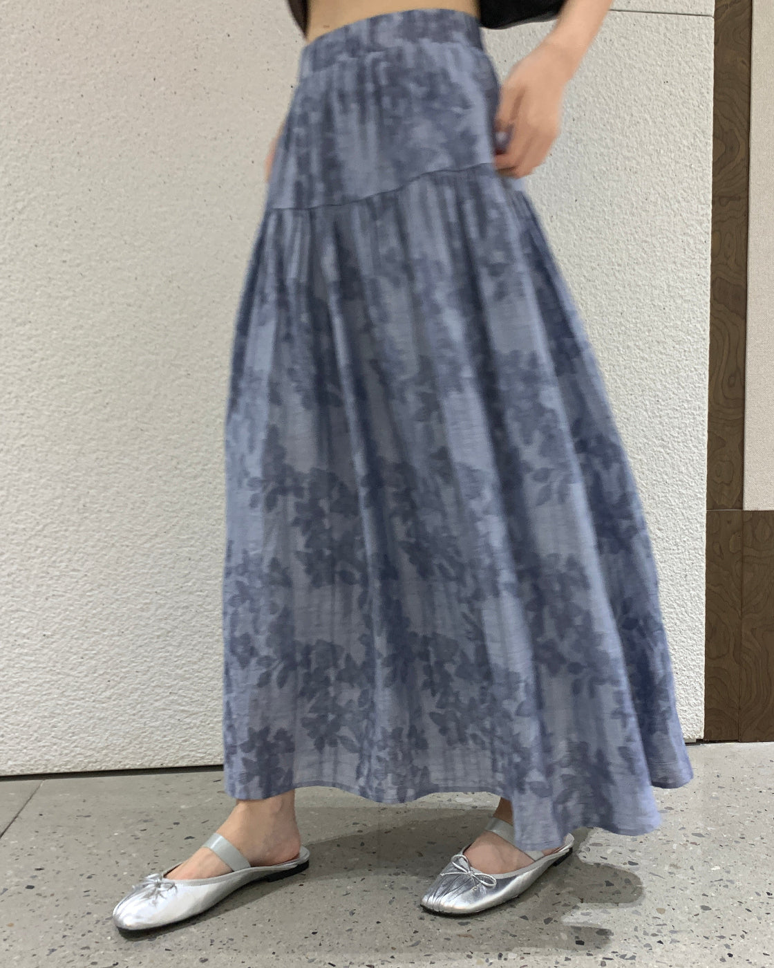 Jacquard elastic-waist pleated relaxed versatile elegant skirt