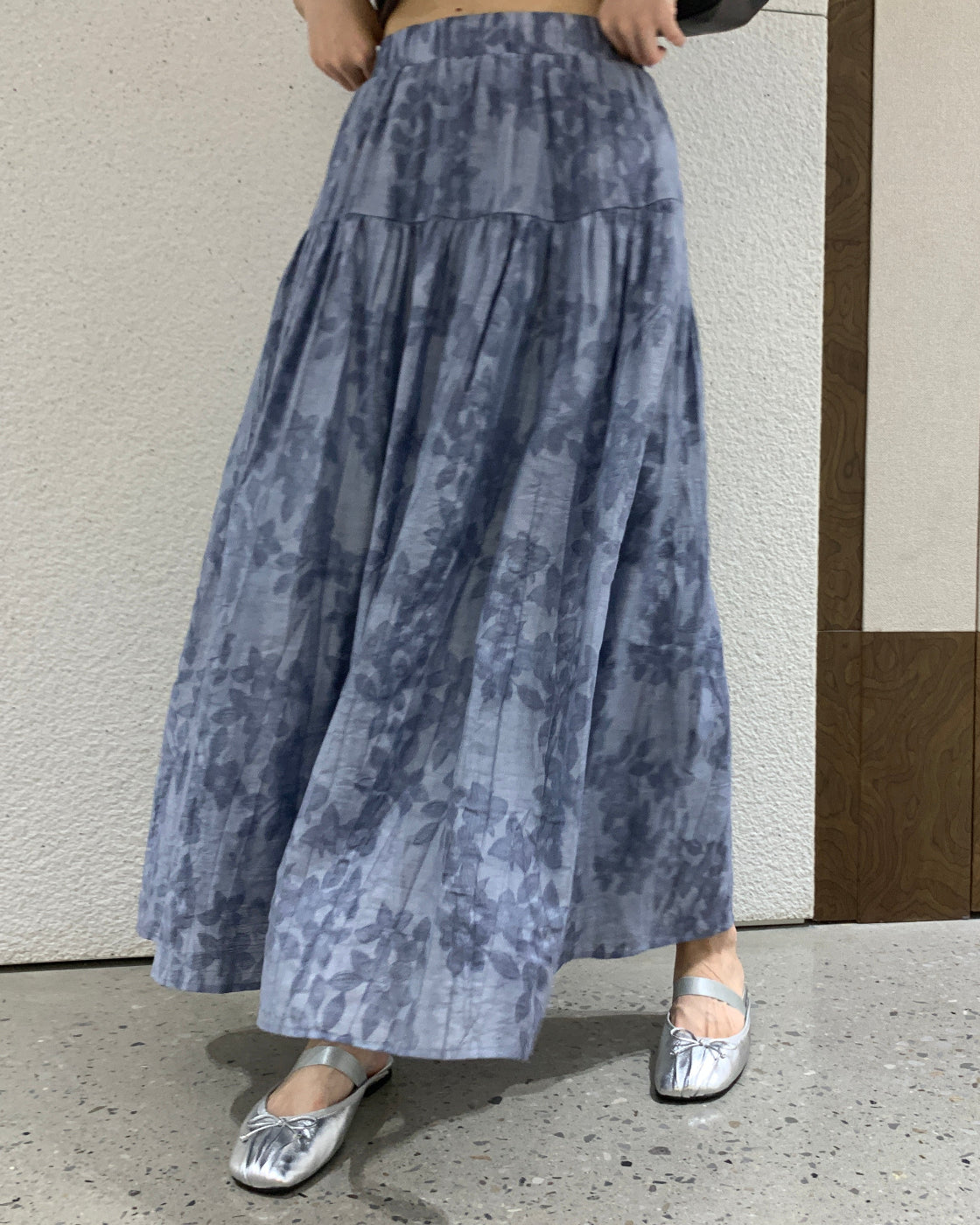 Jacquard elastic-waist pleated relaxed versatile elegant skirt