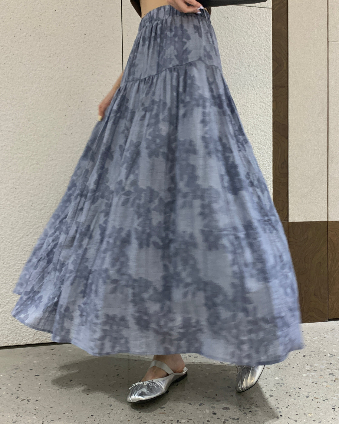 Jacquard elastic-waist pleated relaxed versatile elegant skirt