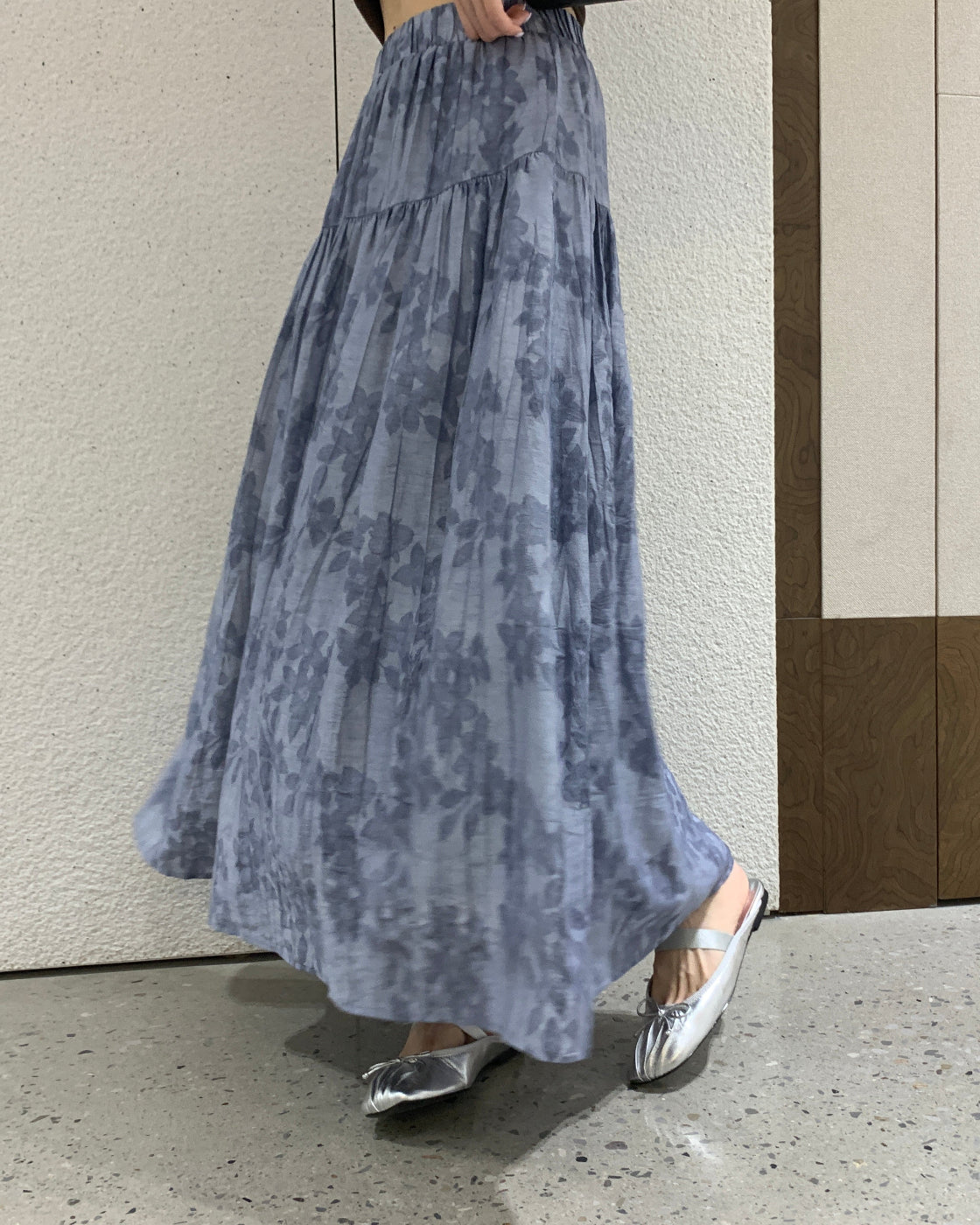 Jacquard elastic-waist pleated relaxed versatile elegant skirt