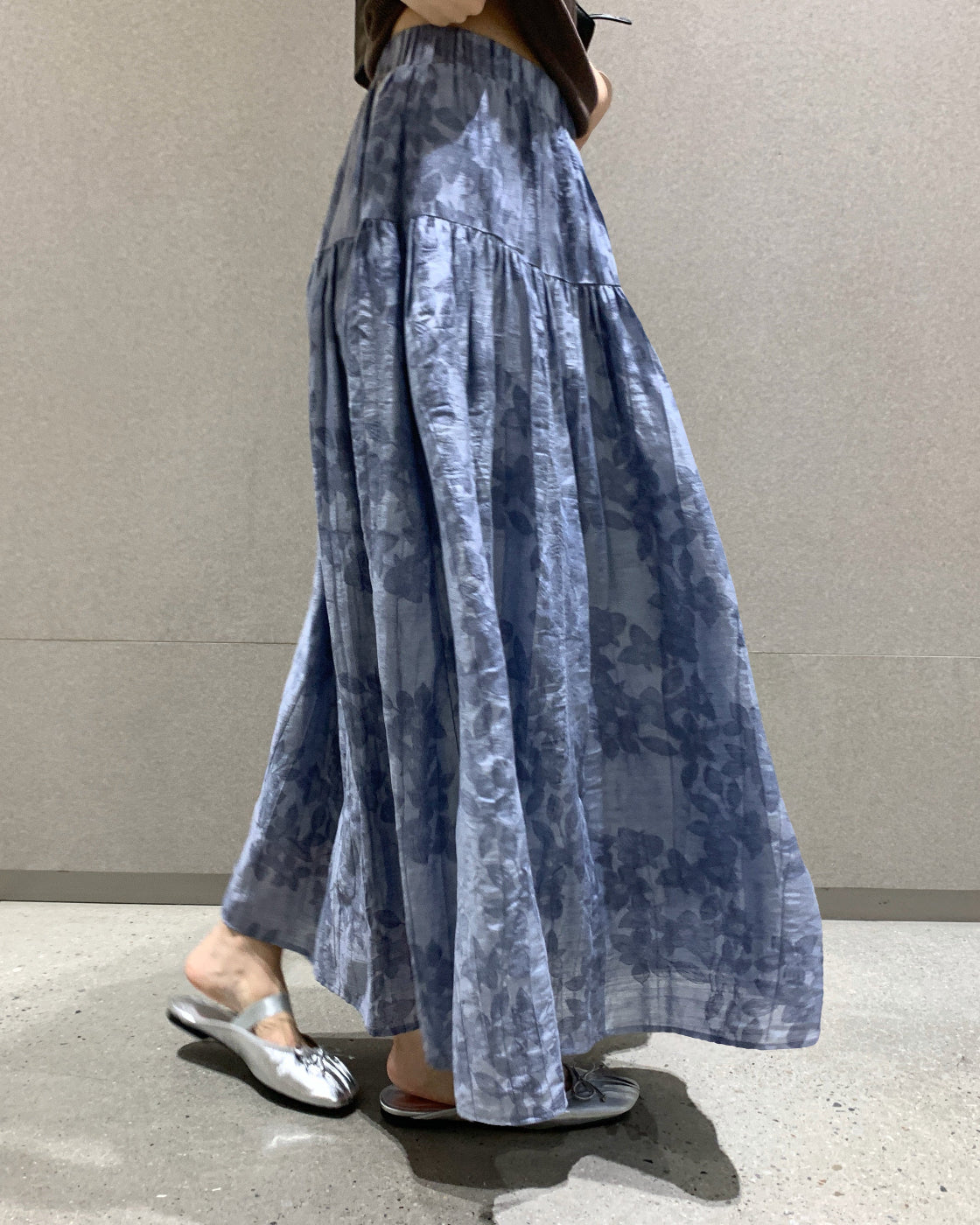 Jacquard elastic-waist pleated relaxed versatile elegant skirt