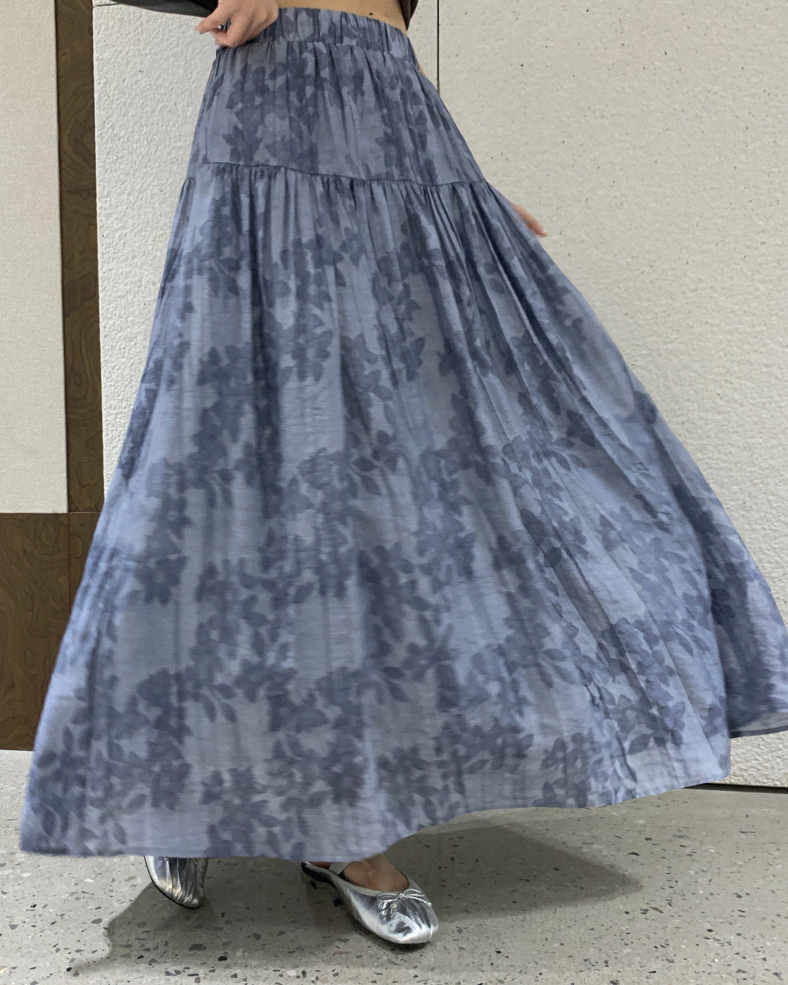 Jacquard elastic-waist pleated relaxed versatile elegant skirt