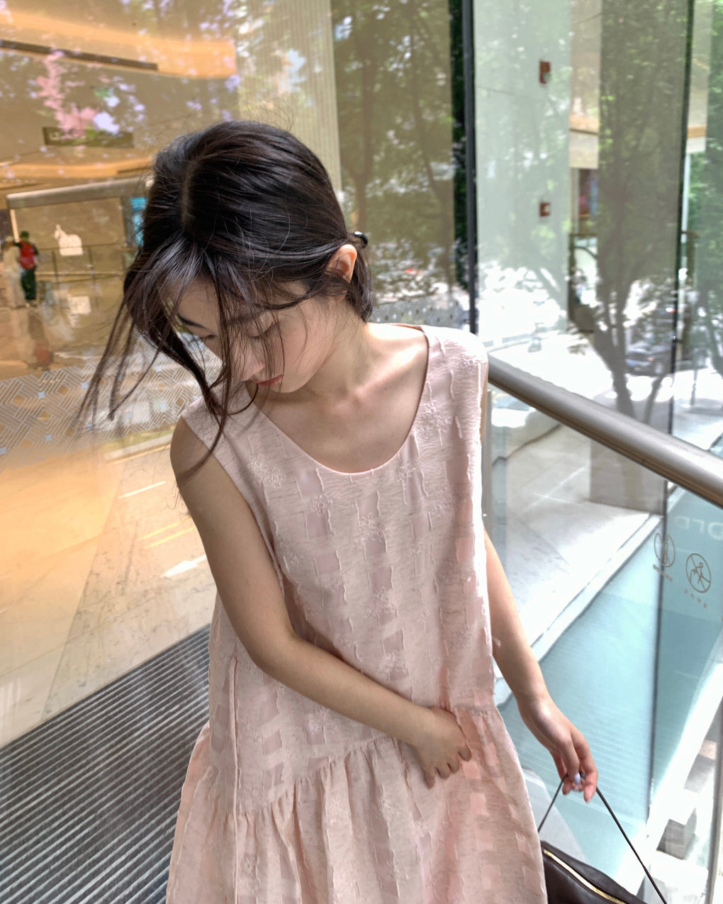 Pink custom heavy-fabric designer dress with beautiful silhouette and tailoring