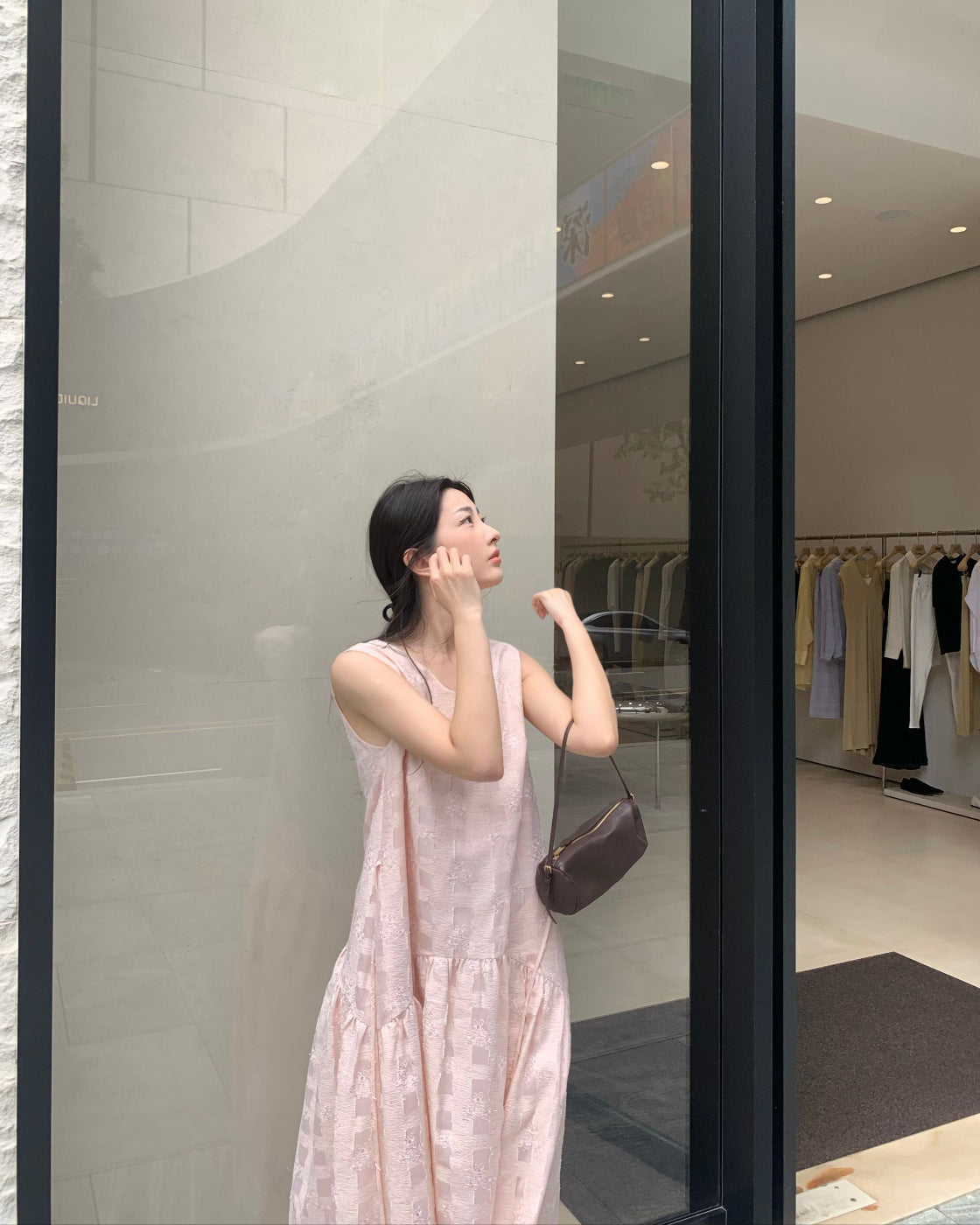 Pink custom heavy-fabric designer dress with beautiful silhouette and tailoring