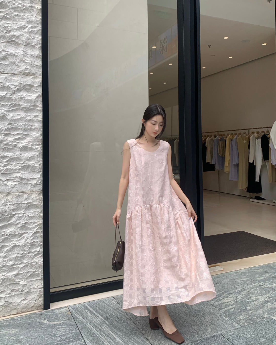 Pink custom heavy-fabric designer dress with beautiful silhouette and tailoring