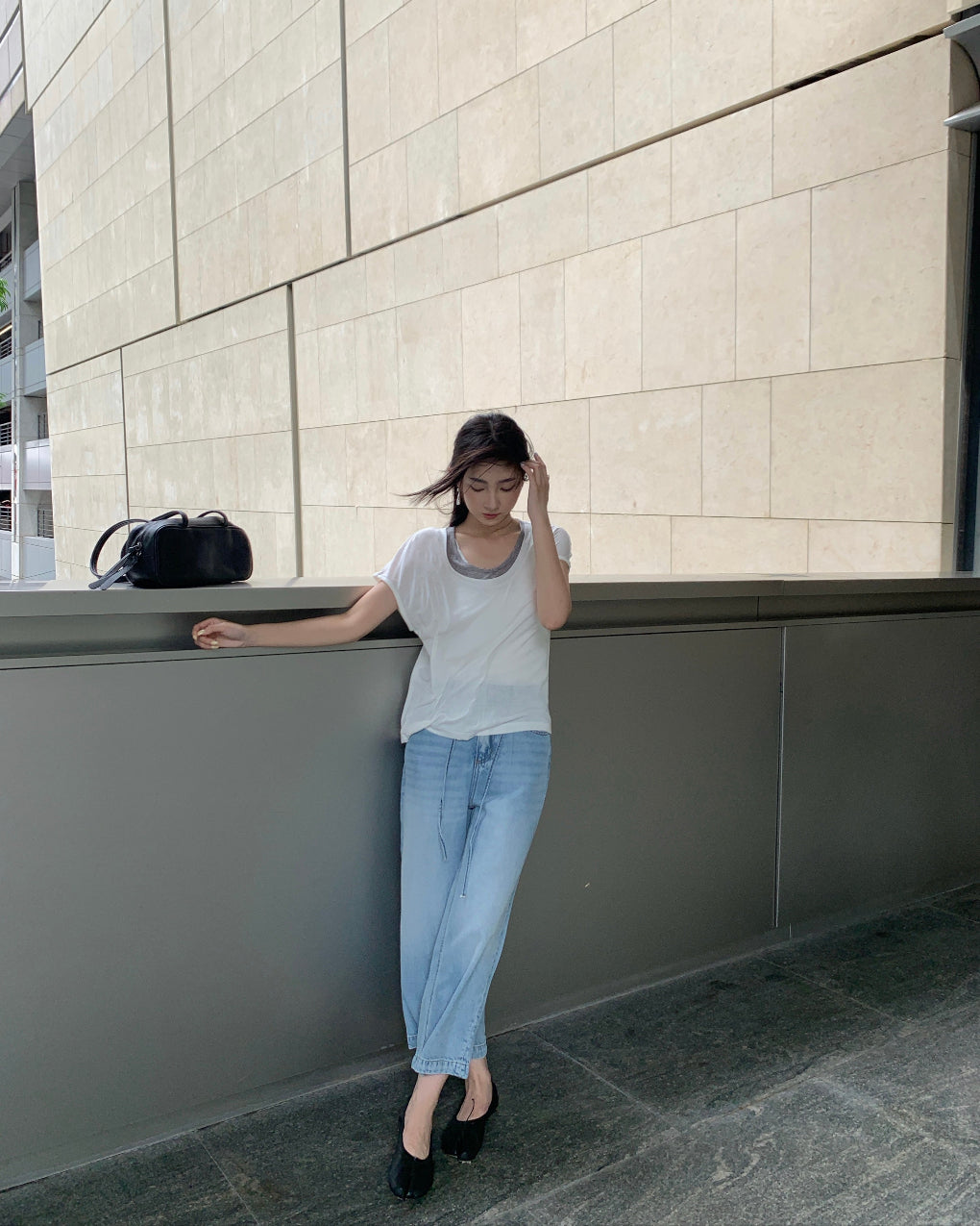 Ultra-fine soft wool T-shirt, cool comfortable breathable loose V-neck summer tee