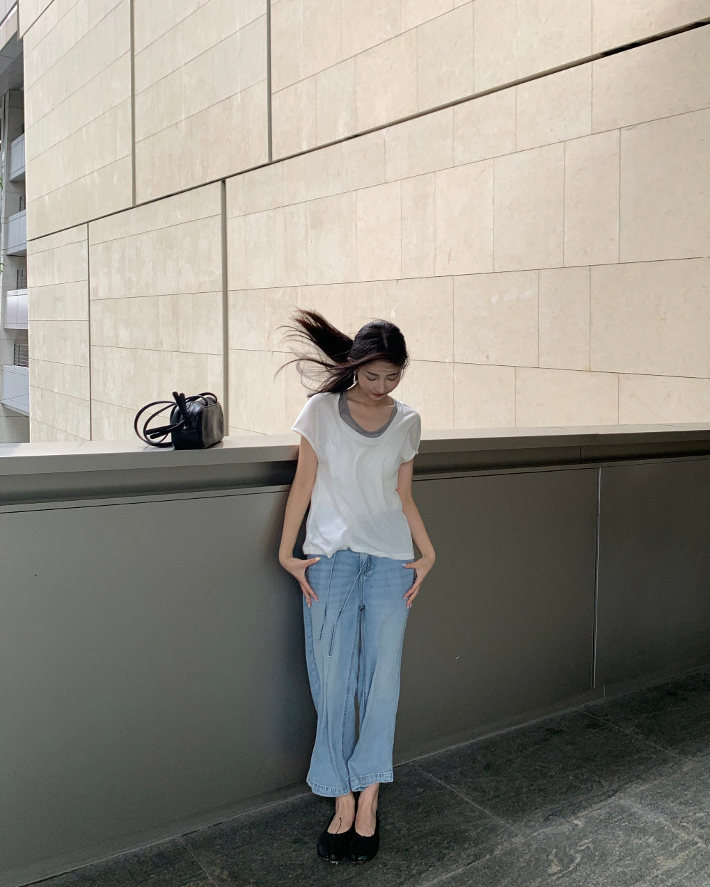 Ultra-fine soft wool T-shirt, cool comfortable breathable loose V-neck summer tee