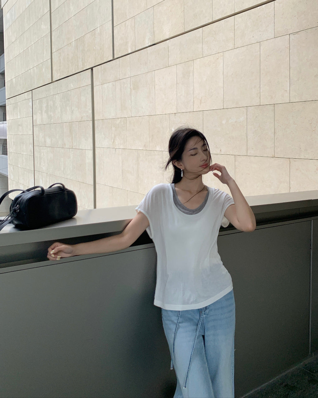 Ultra-fine soft wool T-shirt, cool comfortable breathable loose V-neck summer tee
