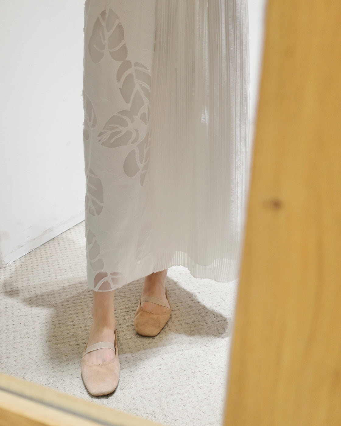 Spring-summer white elastic-waist designer intellectual versatile elegant skirt