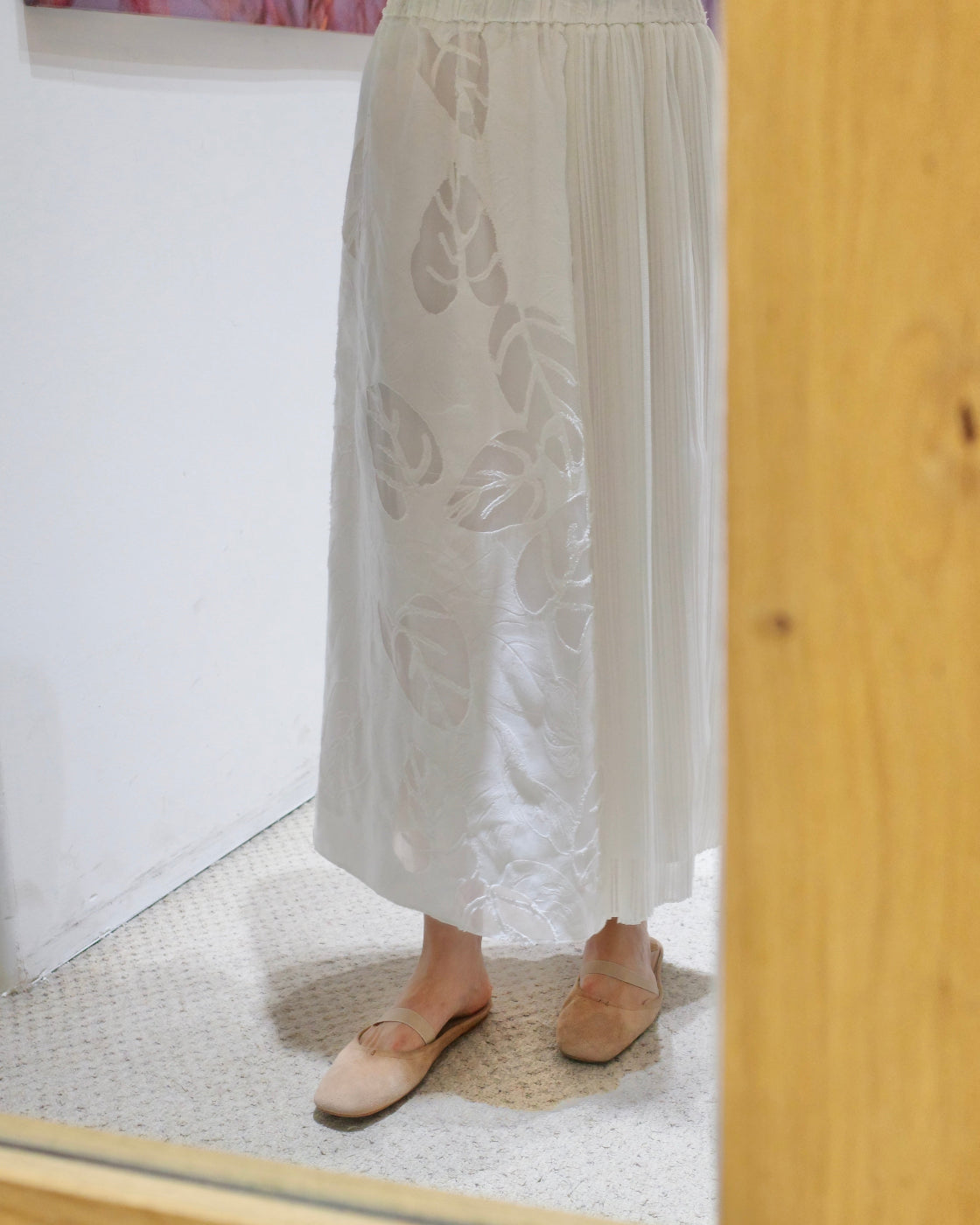 Spring-summer white elastic-waist designer intellectual versatile elegant skirt