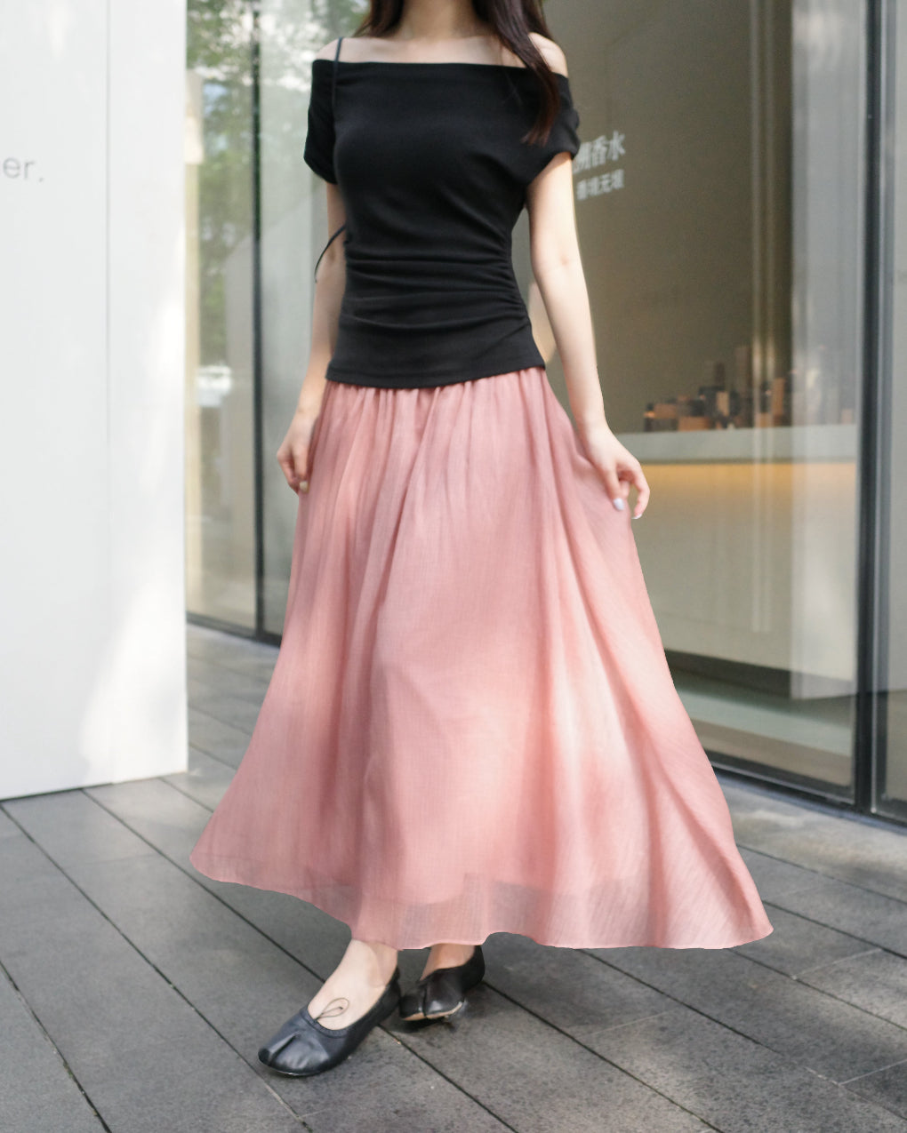 Short-sleeve stretch waist-cinching slimming dress with optional off-shoulder design