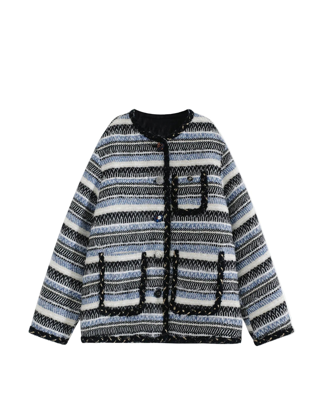 デニムブルー ミックスツイード調 オーバーサイズコート