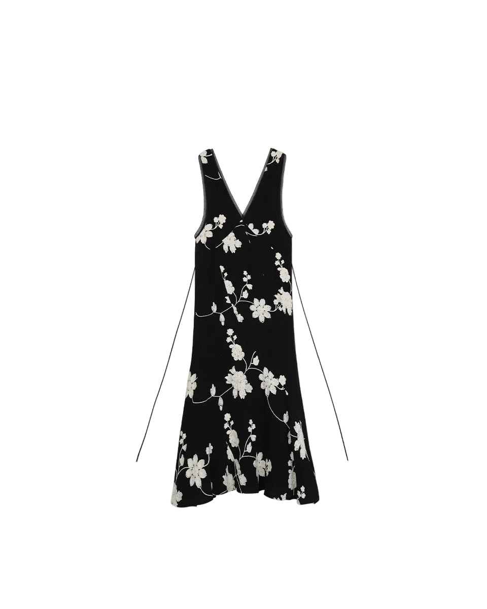 Embroidered V-Neck Sleeveless Dress with Detailed Design