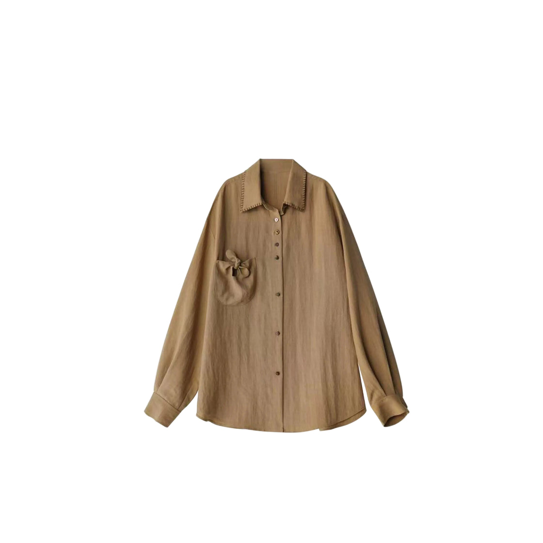 Oversized Drop-Shoulder Shirt with Bow Pocket Detail