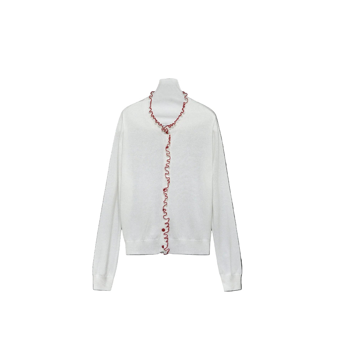 バイカラーパイピング & くるみボタン 構築的ニットカーディガン