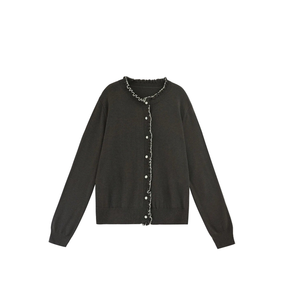 バイカラーパイピング & くるみボタン 構築的ニットカーディガン