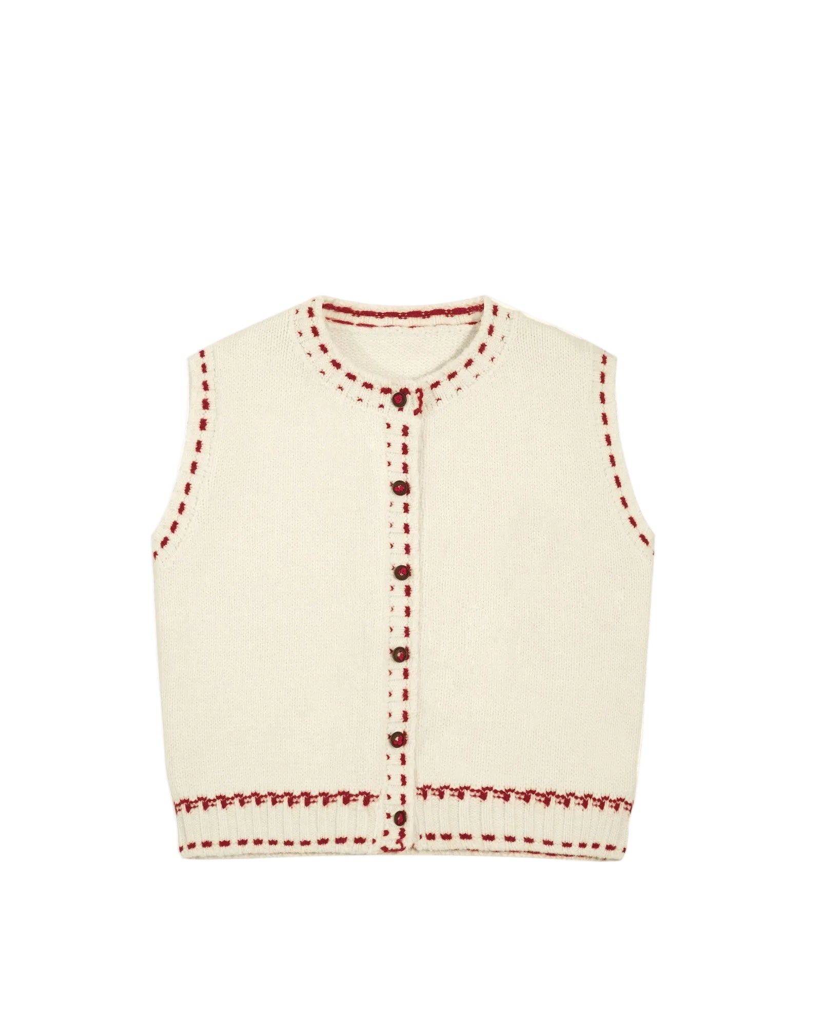 ハンドクラフト・ボタン & ステッチワーク 3Dクラウドニットベスト