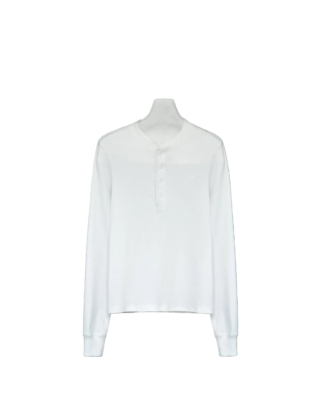 Versatile Embroidered Stretch Long-Sleeve Mock Neck White T-Shirt