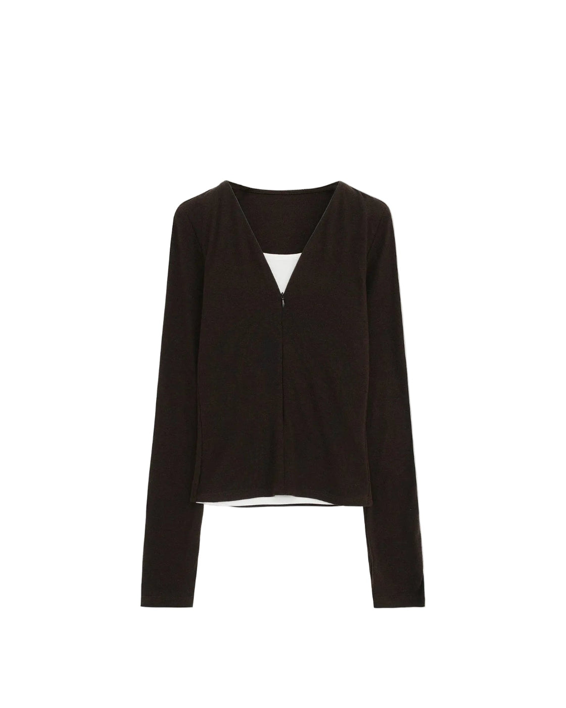 Slim Fit Zip-Front Layered T-Shirt with Unique Design