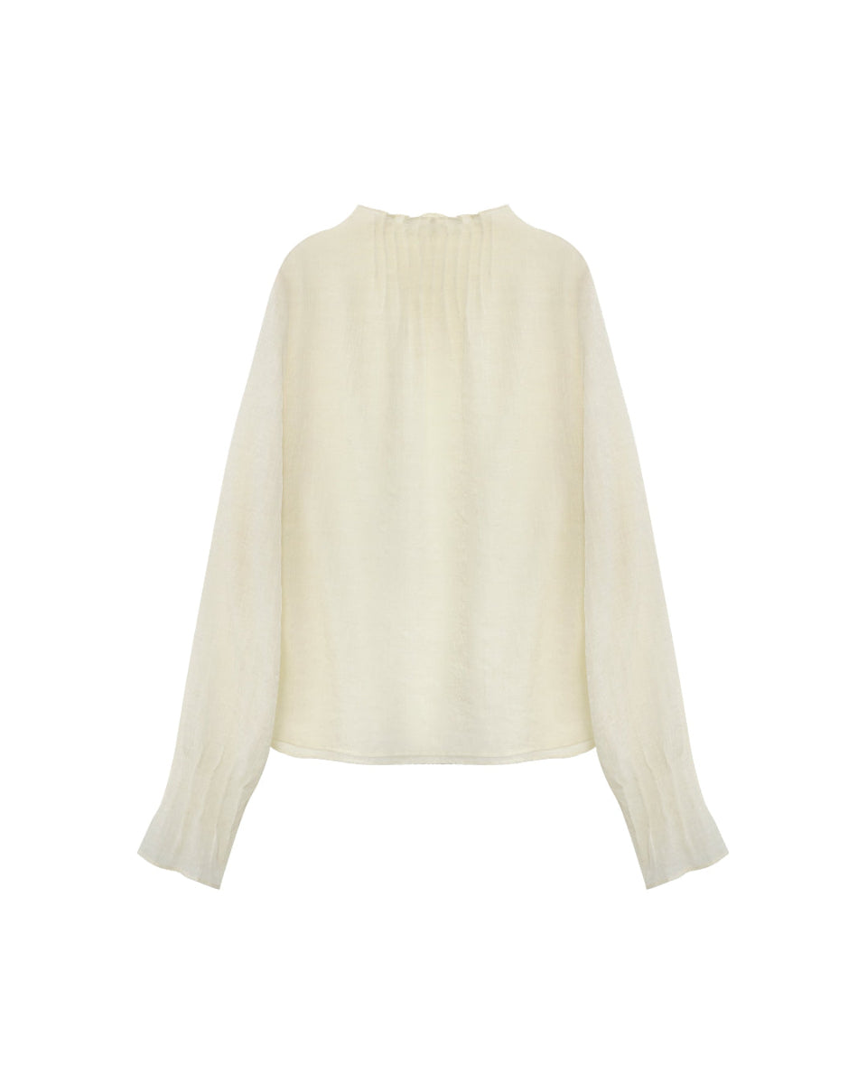 雾莎Reversible Sheer Stripe Blouse with Mock Neck