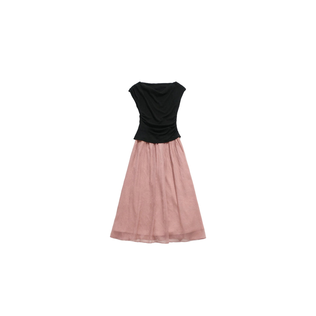 Short-sleeve stretch waist-cinching slimming dress with optional off-shoulder design