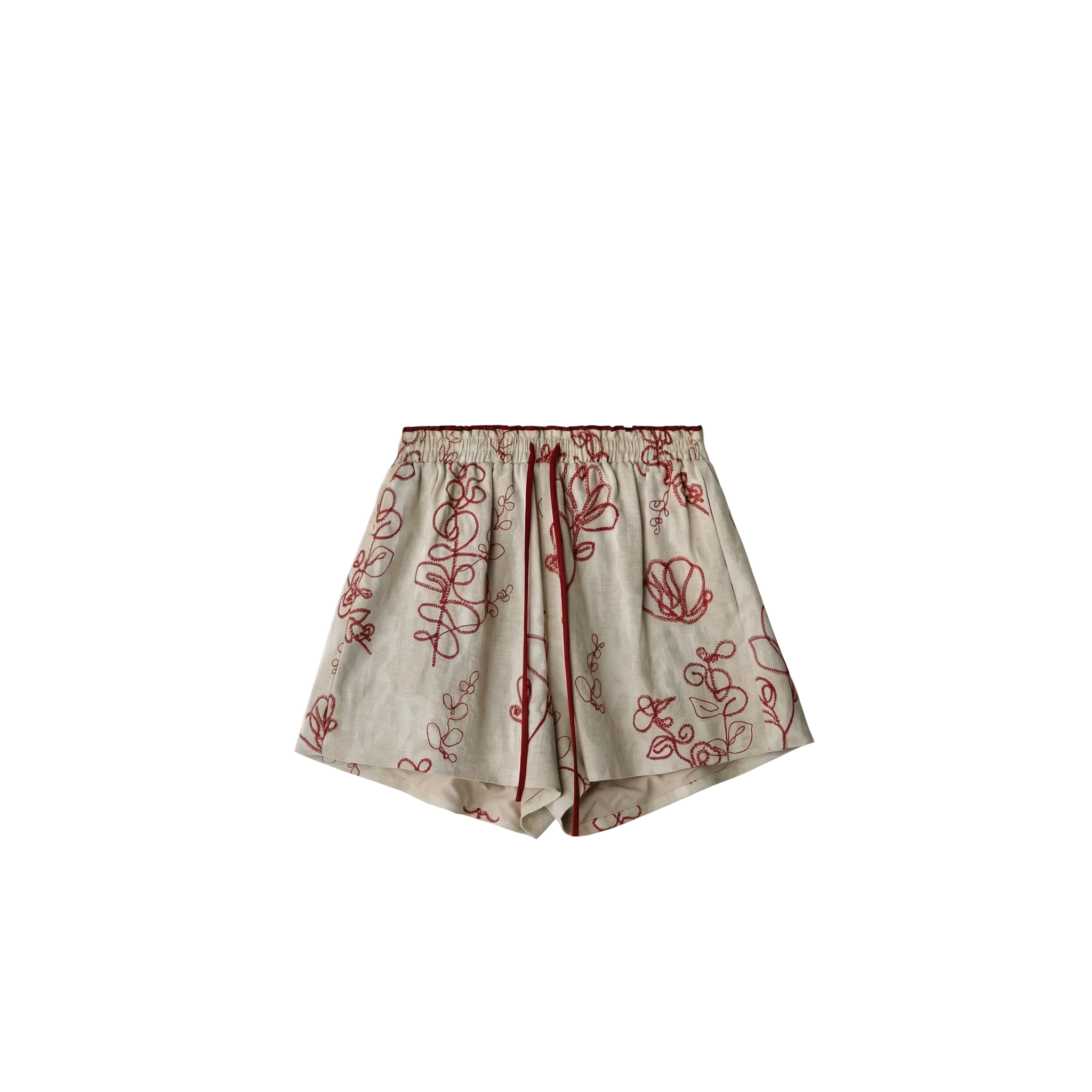 ストラクチャル・コットンリネン & レッドアクセント・ショートパンツ