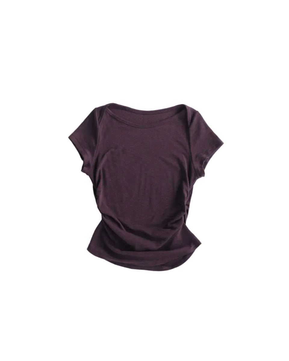 松木3-Way Neck Fitted Tee with Gathered Waist