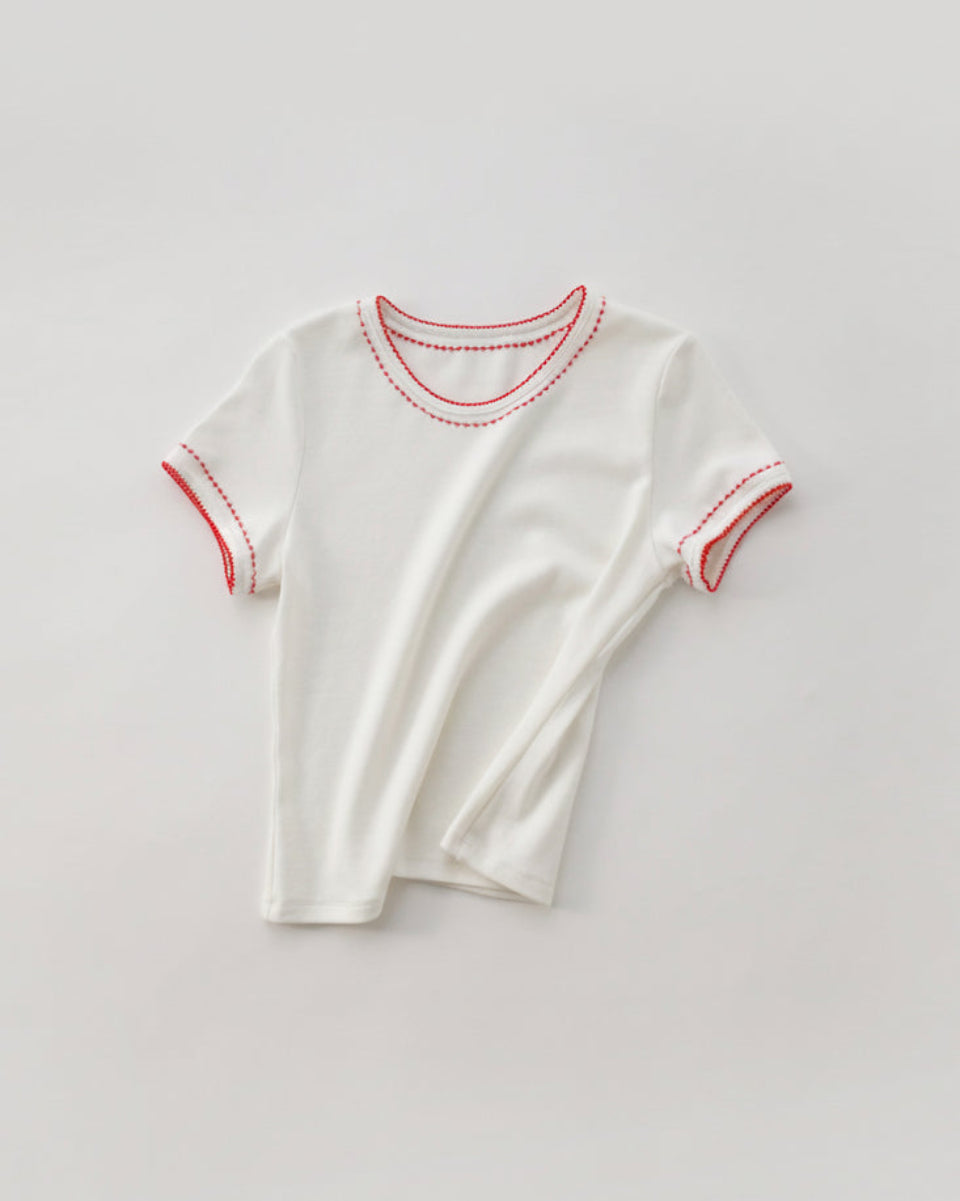 樱桃红Embroidered Stretch Short-Sleeve Tee