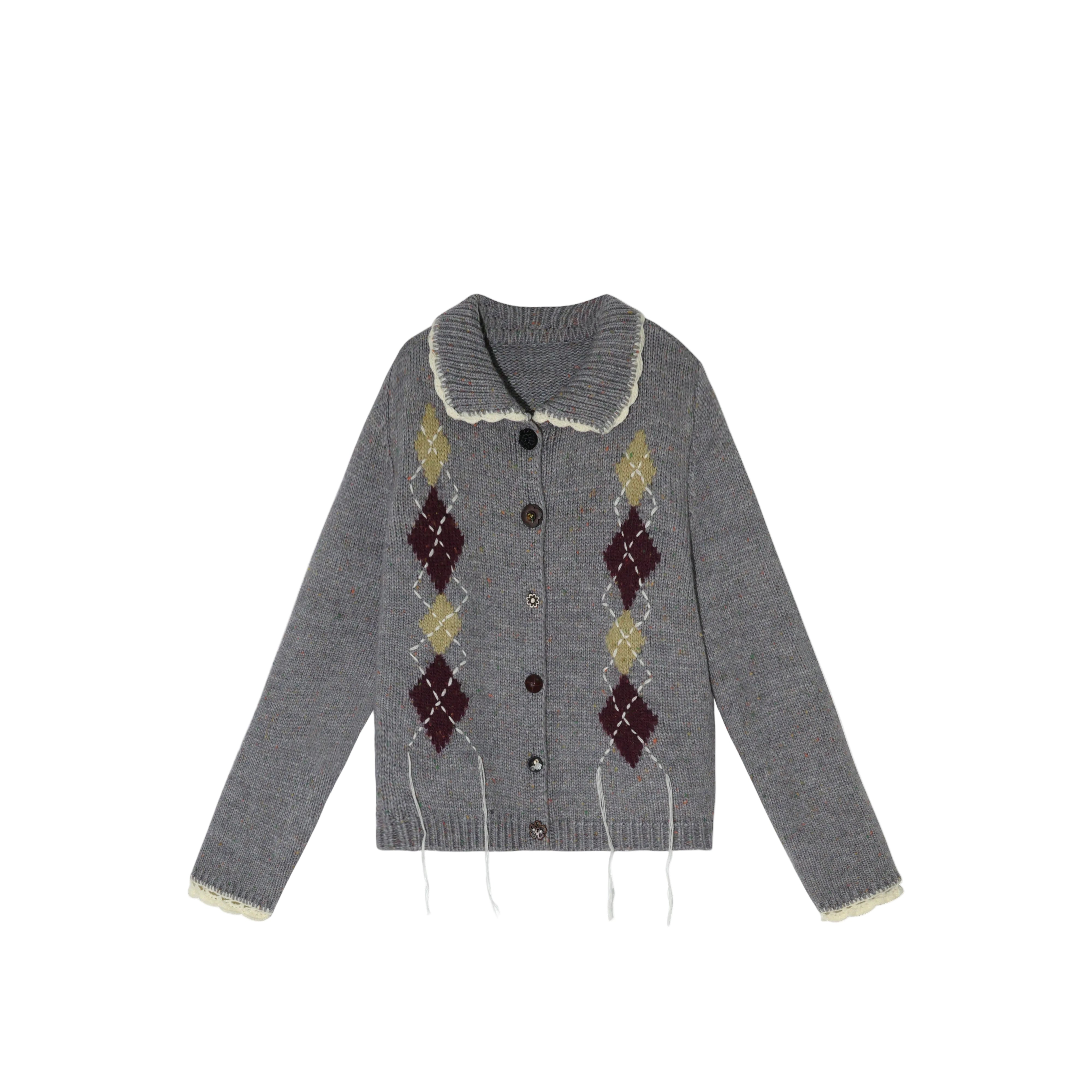 ヴィンテージ・アーガイル & アシンメトリー・ボタンカーディガン