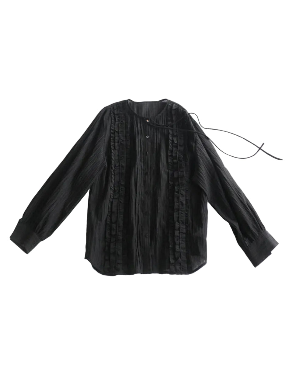 Relaxed Long-Sleeve Cardigan with Shell Button Detail