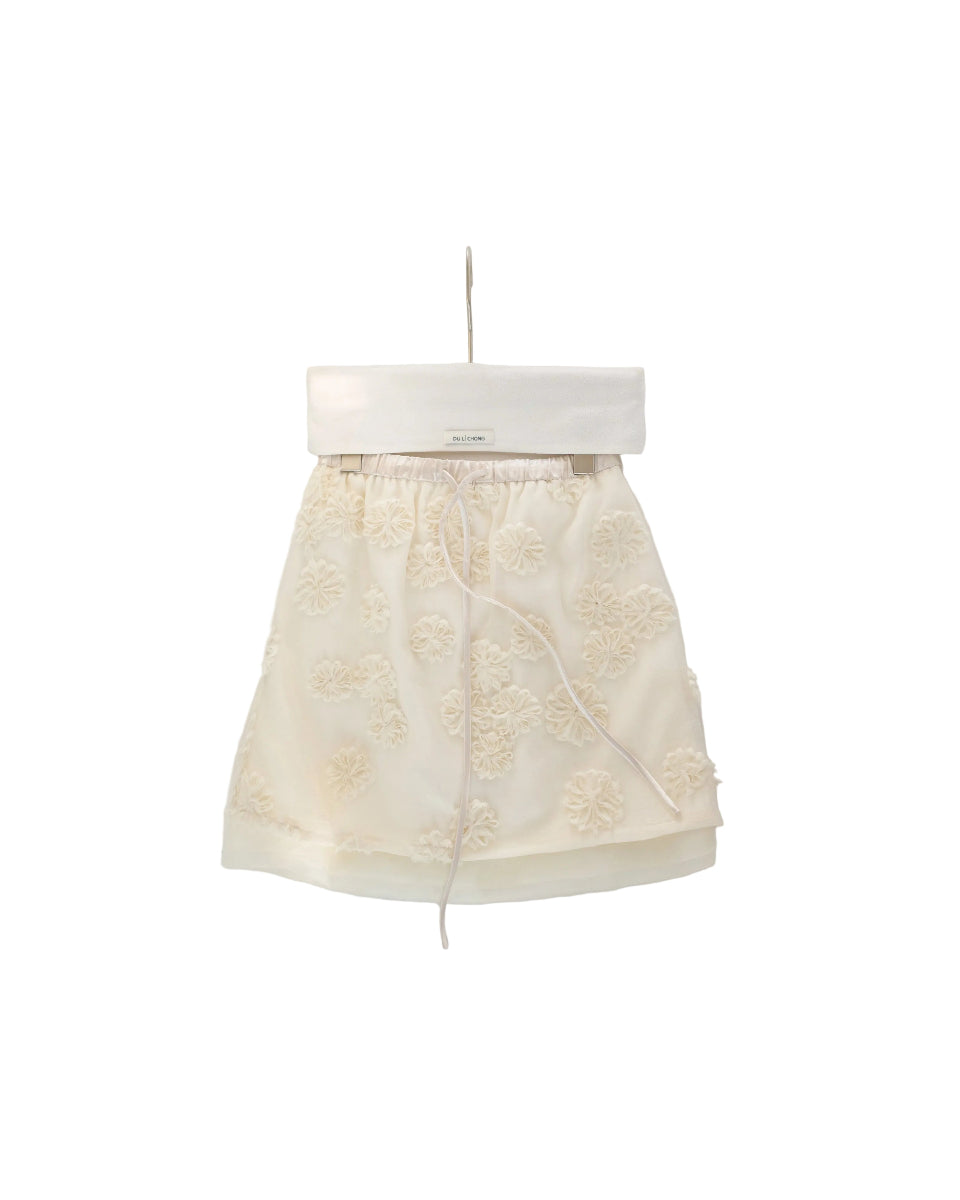 Hand-Cut Floral Mini Skirt with Elastic Waist
