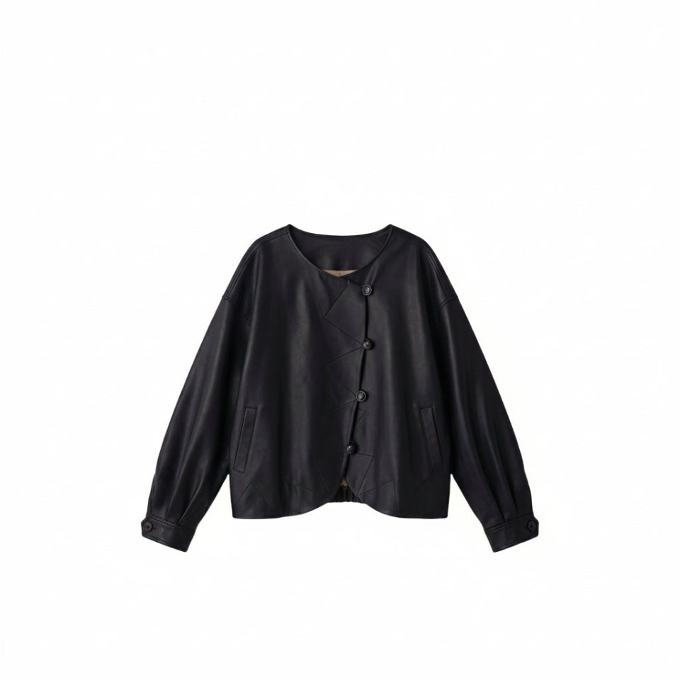 别致Oversized O-Silhouette PU Leather Jacket