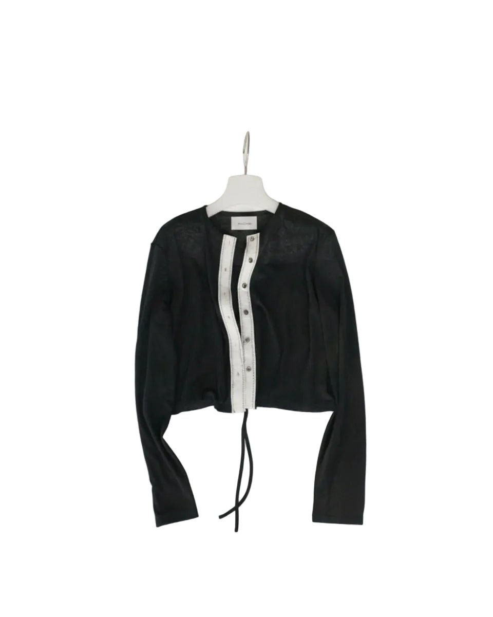 Lightweight Drop-Shoulder Cardigan with Lace Trim