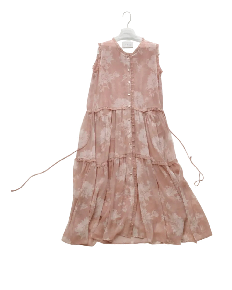 花笙笙Sleeveless Full-Skirt Dress with Pleated Waist