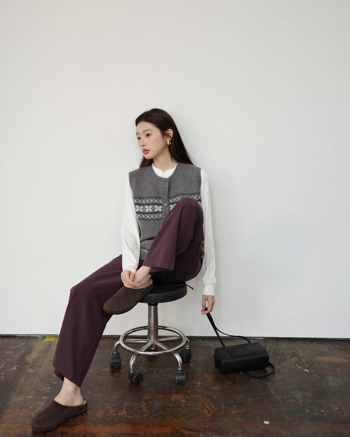 ヴィンテージライク 3Dジャカード ニットベスト