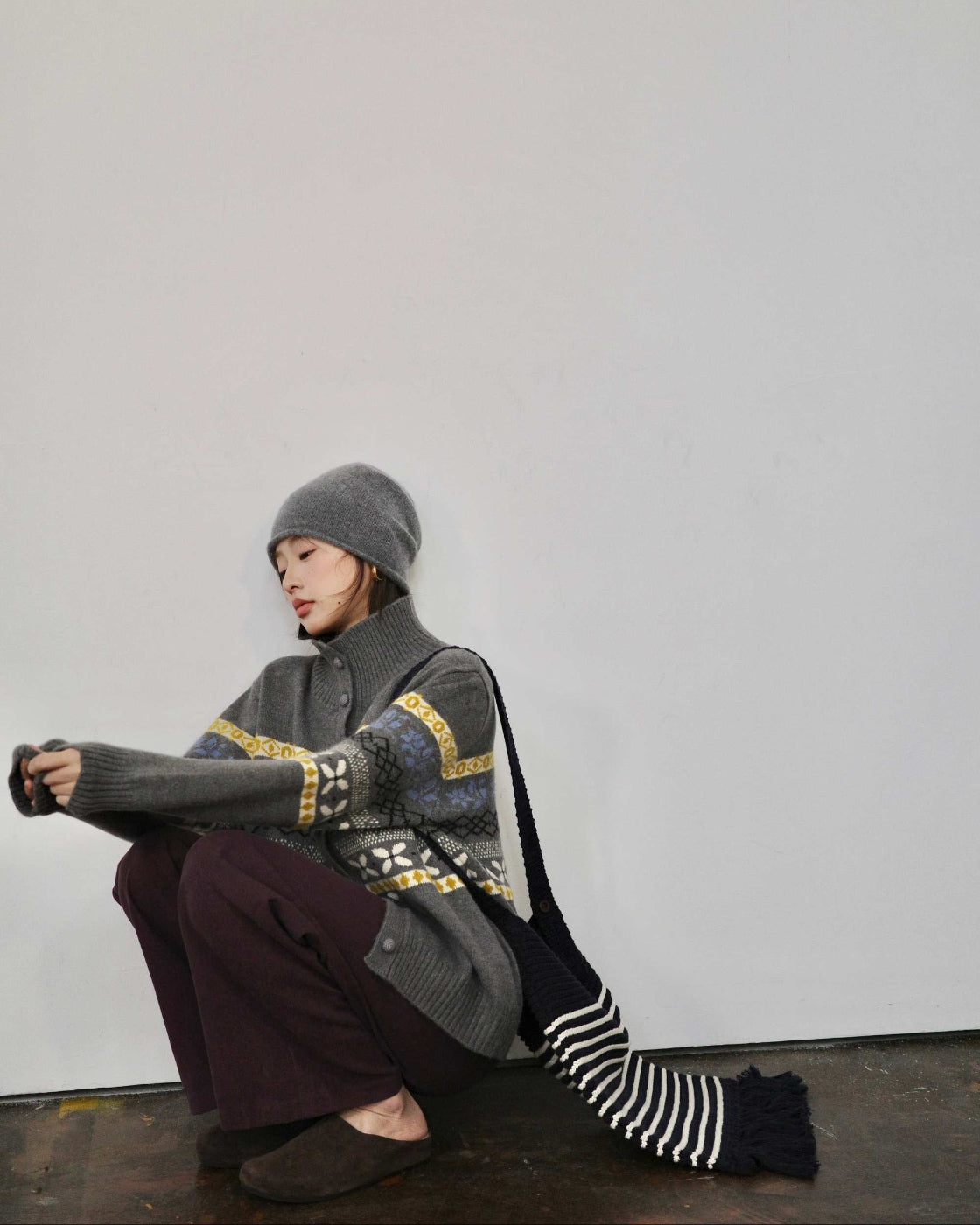 ヴィンテージライク 3Dジャカード ニットベスト