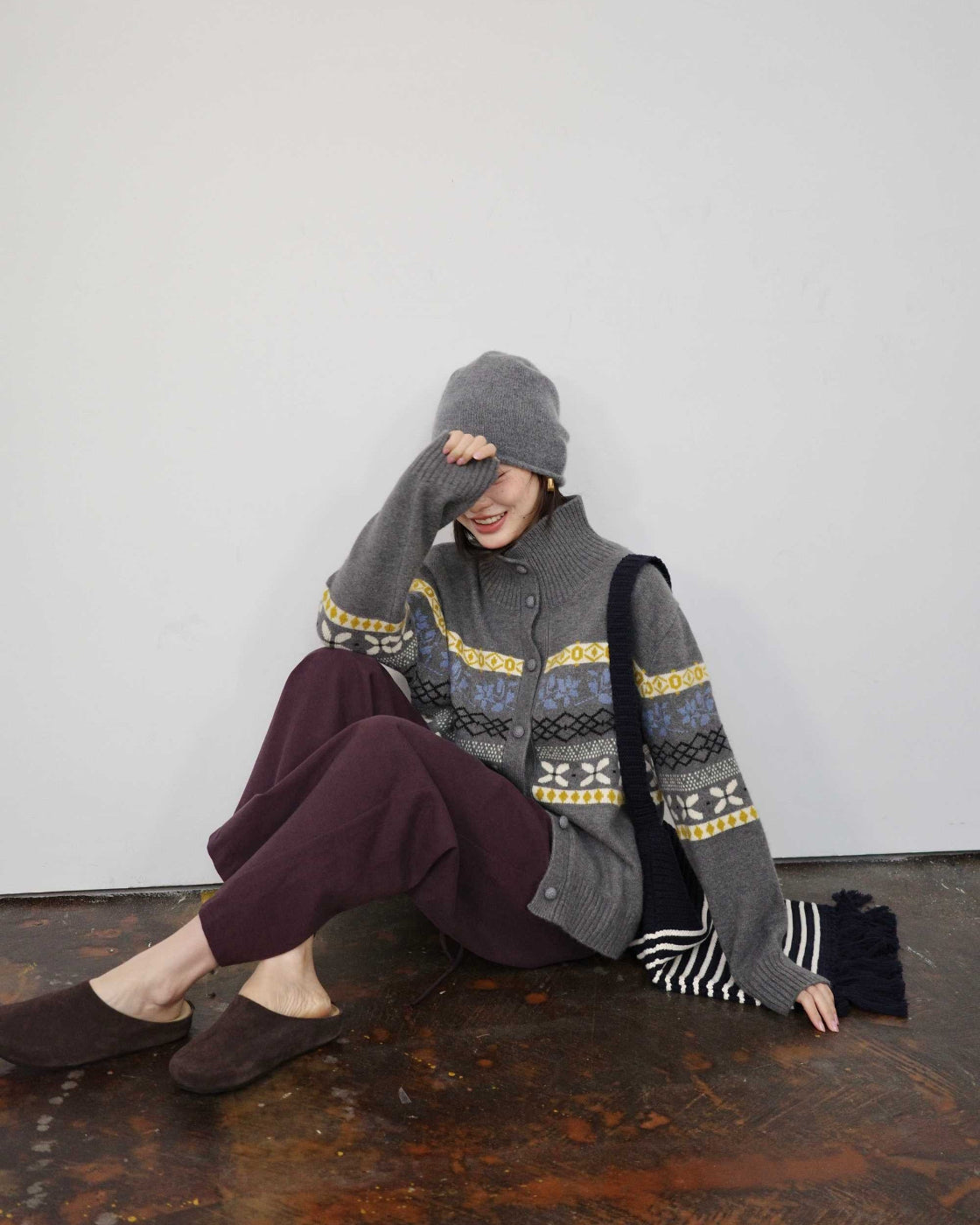 ヴィンテージライク 3Dジャカード ニットベスト