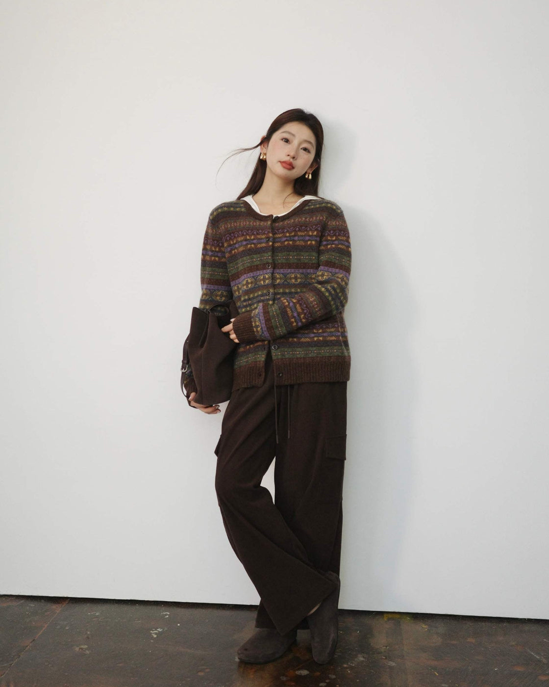 フェアアイル柄 ピュアウールニット アンサンブル（カーディガン＆ベスト）