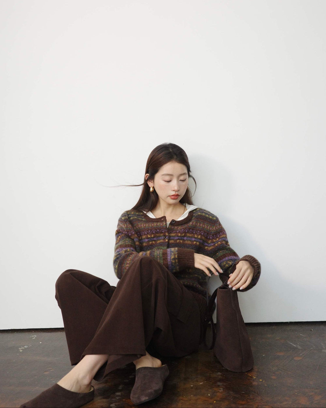 フェアアイル柄 ピュアウールニット アンサンブル（カーディガン＆ベスト）