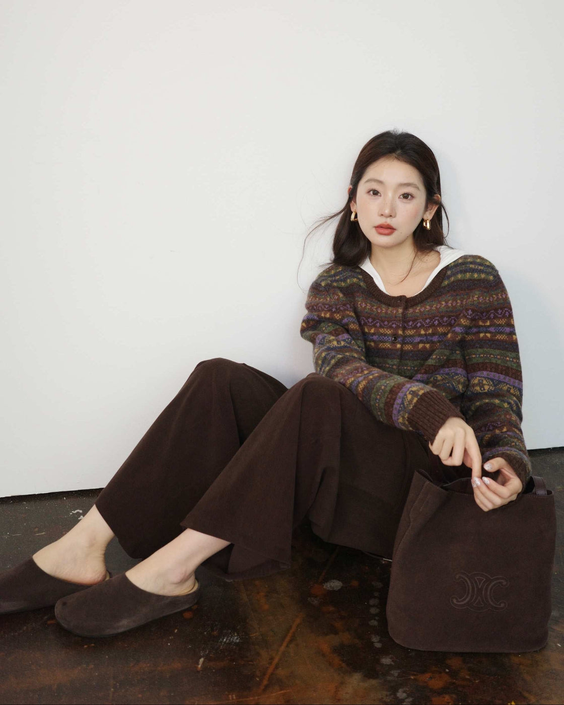 フェアアイル柄 ピュアウールニット アンサンブル（カーディガン＆ベスト）