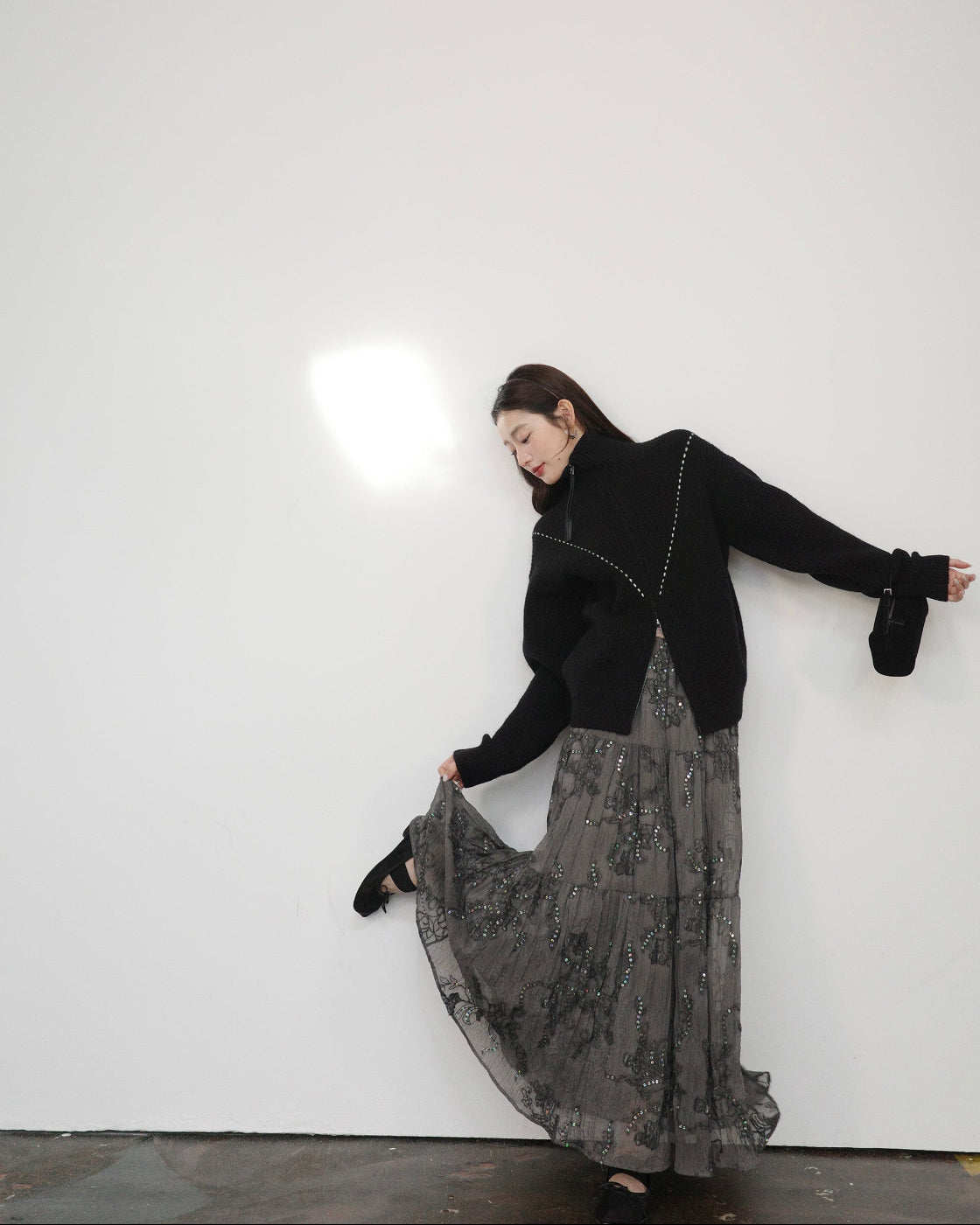 ダブルジップ ハイネック ニットジャケット