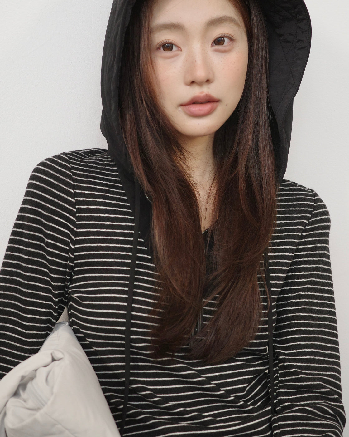 Hooded Contrast Panel Long-Sleeve Casual Sweatshirt Tee