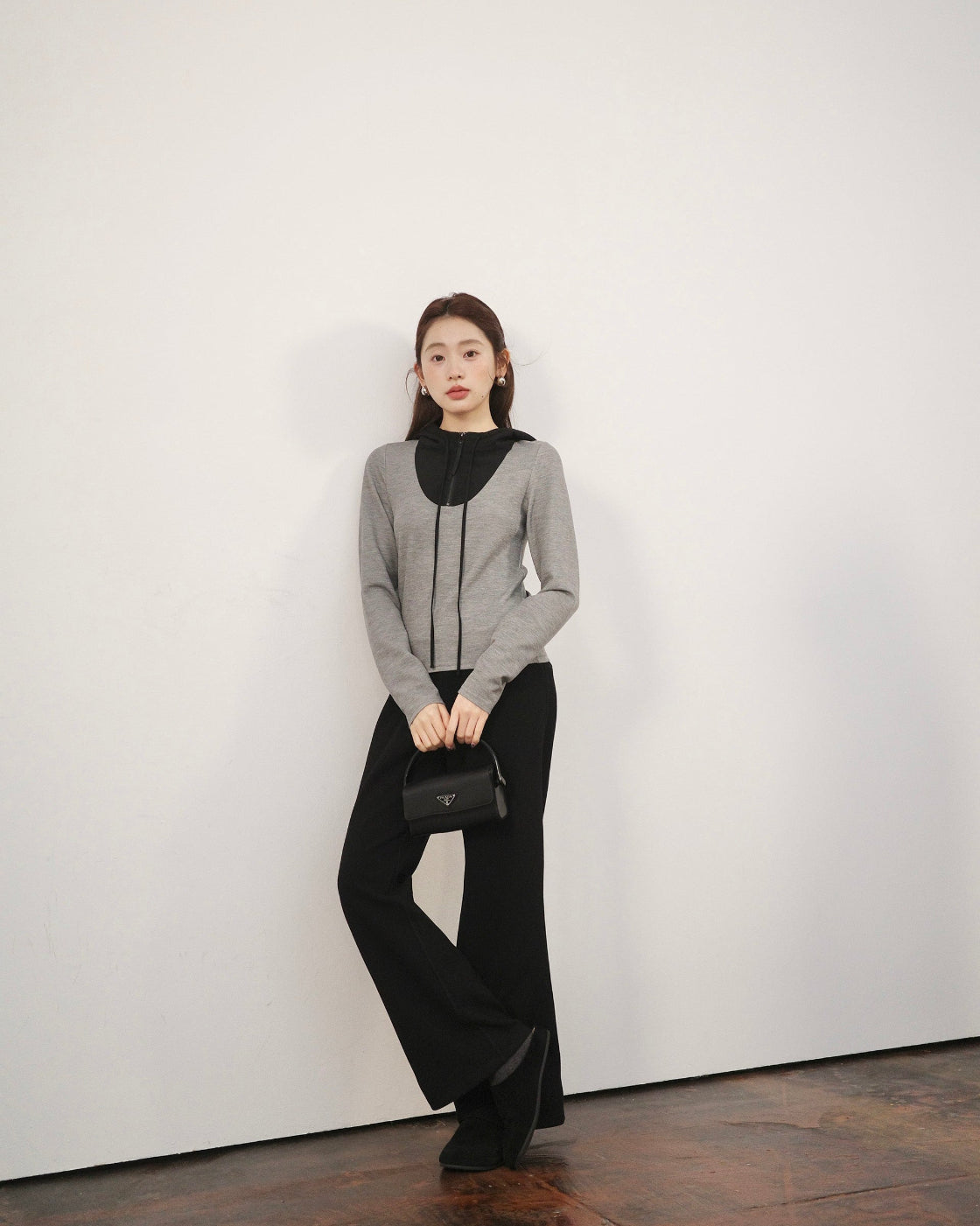 Hooded Contrast Panel Long-Sleeve Casual Sweatshirt Tee