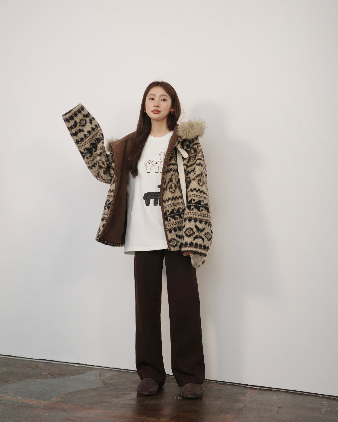 ウール混 両面起毛 セミフレア ストレートパンツ