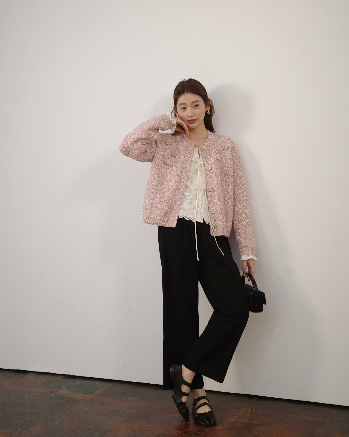 3D・スカルプチャー・ブルーム & ミックス・メランジ・カーディガン