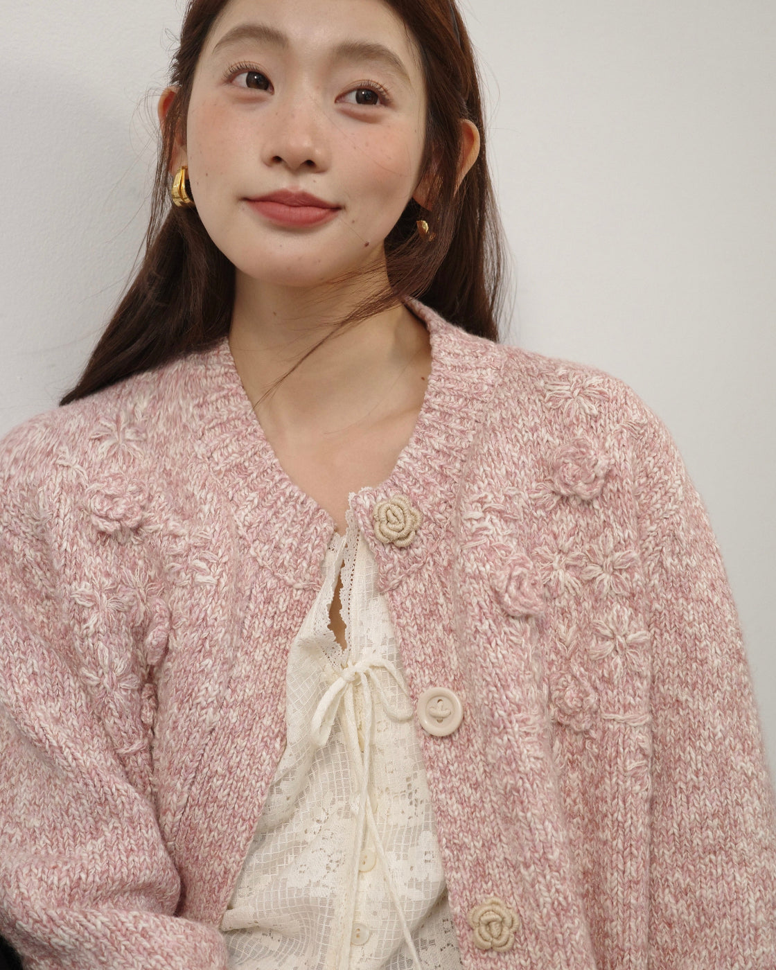 3D・スカルプチャー・ブルーム & ミックス・メランジ・カーディガン