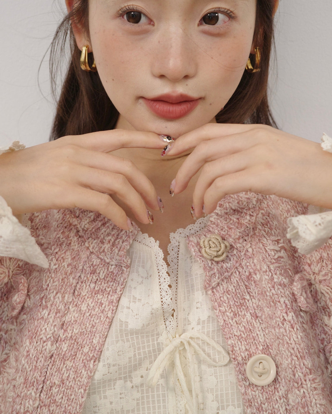 3D・スカルプチャー・ブルーム & ミックス・メランジ・カーディガン