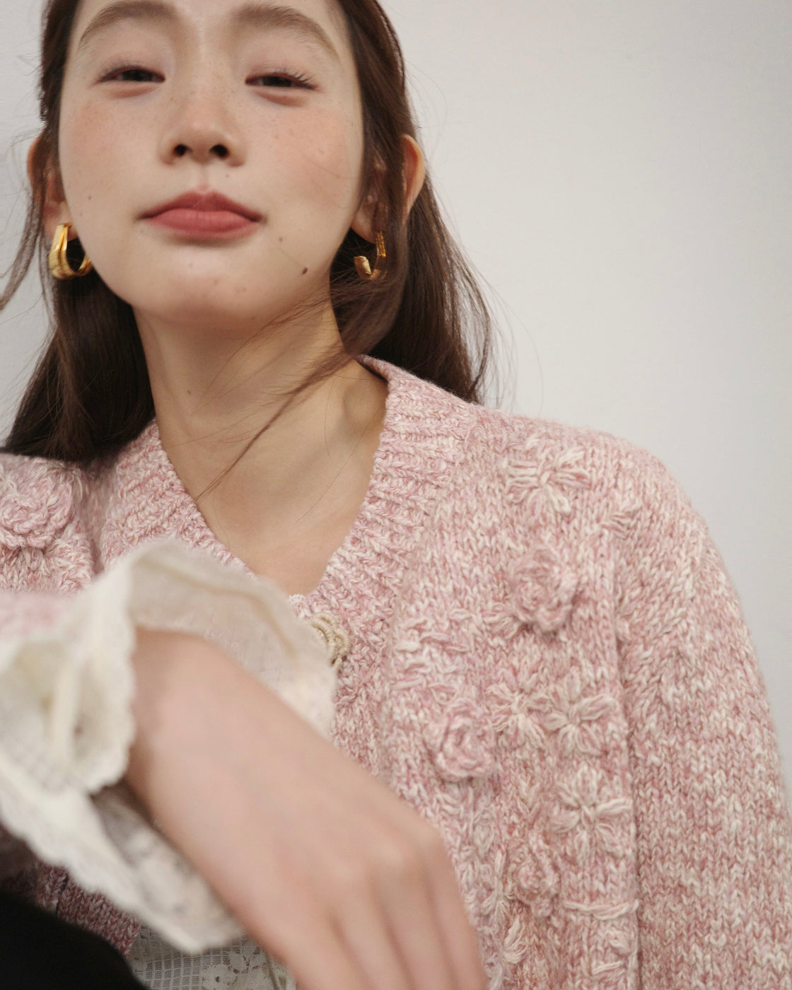 3D・スカルプチャー・ブルーム & ミックス・メランジ・カーディガン