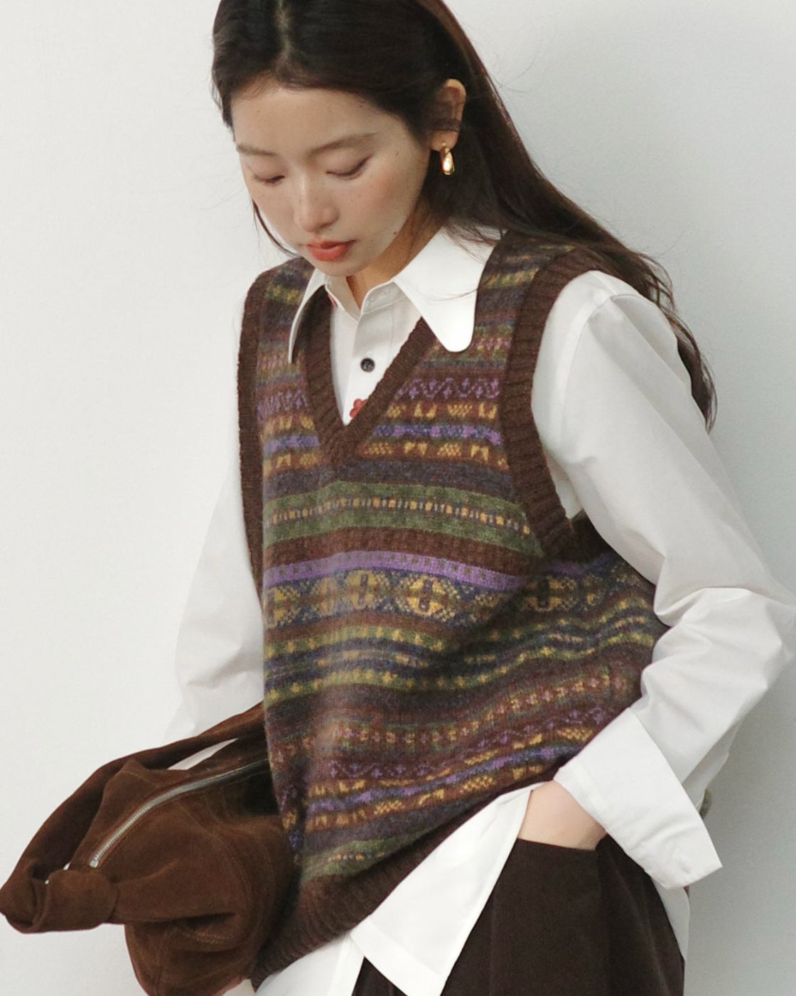 フェアアイル柄 ピュアウールニット アンサンブル（カーディガン＆ベスト）